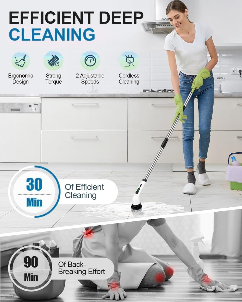Electric Spin Scrubber 9-in-1 Cordless Cleaning Brush , Adjustable Speed & LED Display